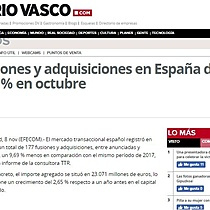 Las fusiones y adquisiciones en Espaa decrecen un 9,69 % en octubre